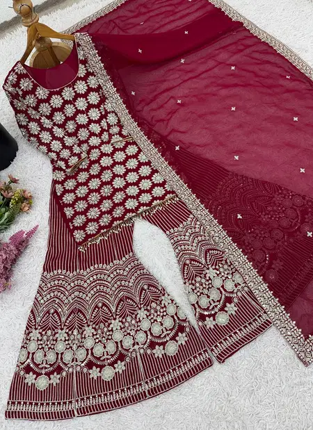 Sr 1693 Heavy Faux Georgette With Heavy Embroidery Sequence Work Top With Sharara Dupatta Wholesale Online